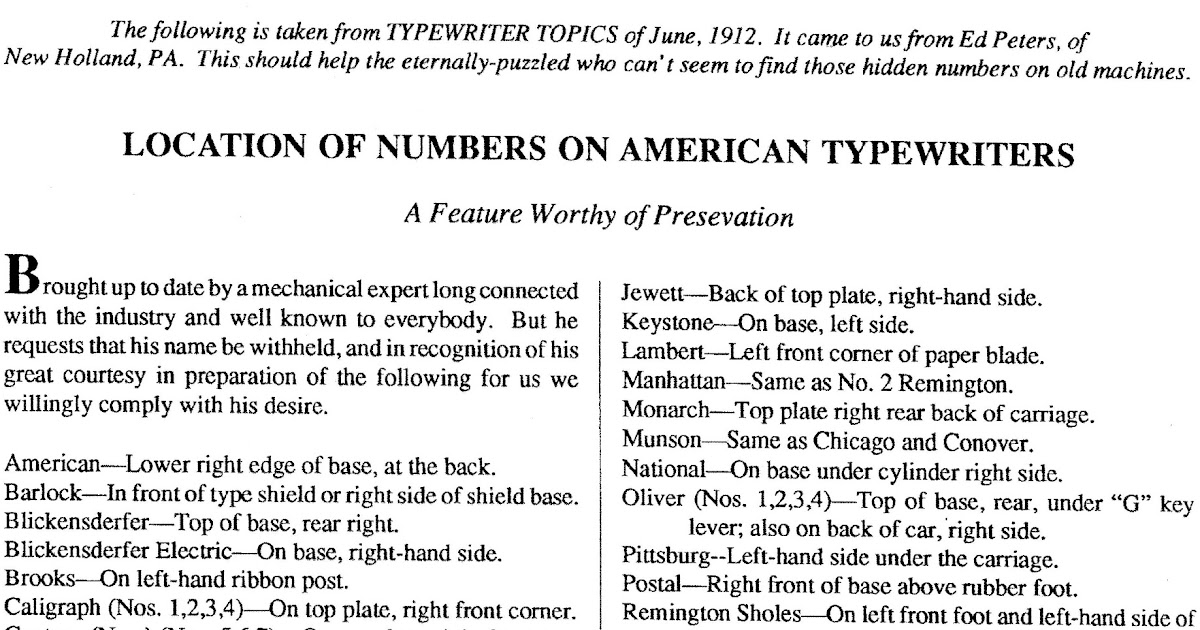 Serial number lookup typewriter Remington Serial