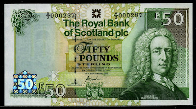 Royal Bank of Scotland bank notes currency Fifty Pounds Sterling banknote