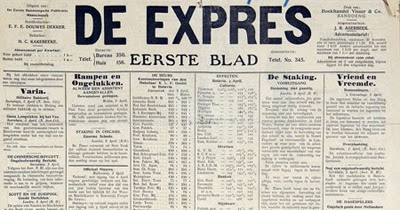 penampakan surat kabar De Expres yang diredakturi oleh E.F.E Douwes Dekker