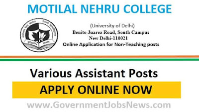 Motilal Nehru College Recruitment Various Assistant Posts Online Form 2019