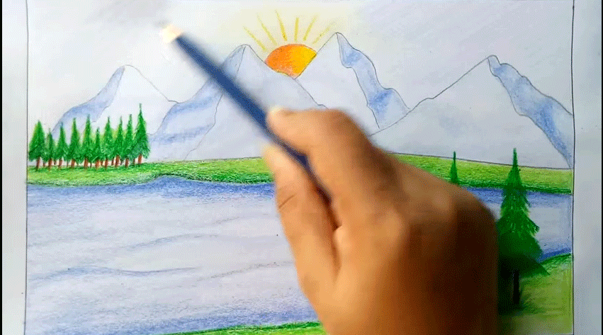 Contoh Gambar Cara Mewarnai Langit Dengan Pensil Warna Kataucap