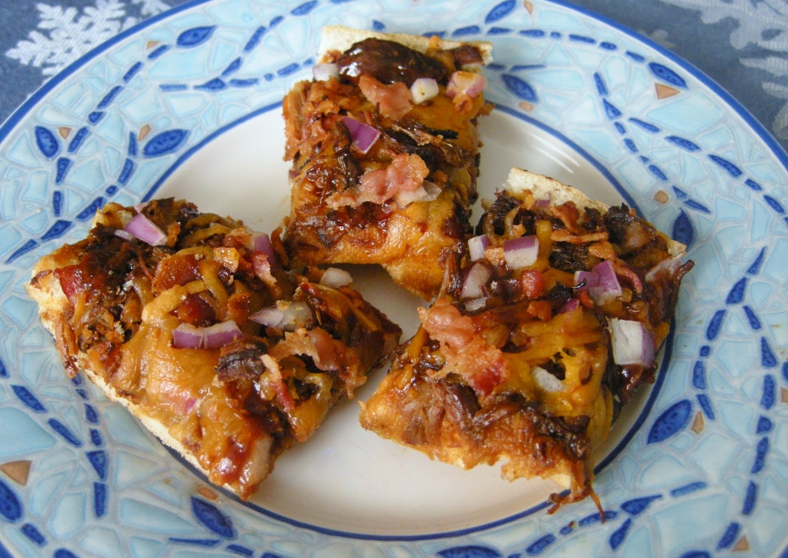 Barbecue Chicken bread with bacon, red onions and cheddar