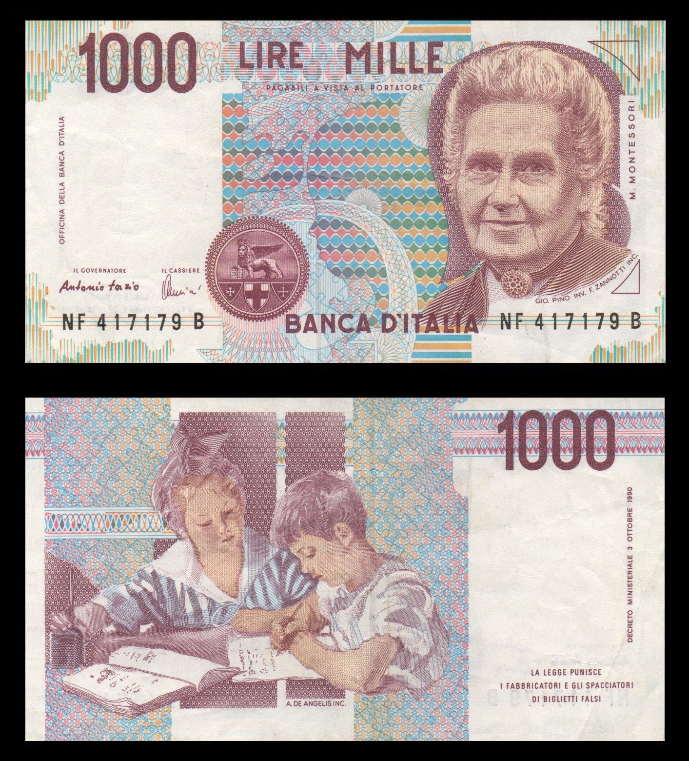 OUT OF PRINT 28 YEARS BEAUTIFUL NOTE 1000 LIRE Germ Crisp Uncirculated 1990 IT GEM UNCIRC ITALY 1000 LIRE BILL w FOUNDER OF MONTESSORI SCHOOLS