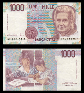 Maria Montessori's image featured on Italy's  1000 lire banknotes prior to the switch to the Euro