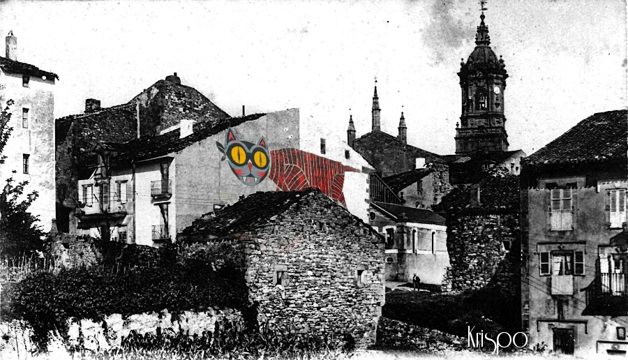 foto antigua de vista general de la parte vieja de hondarribia