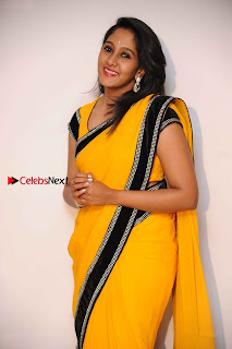 Kannada Tamil SunTV Vani Rani Actress Nikhila Stills in Yellow Saree at Srinivasa kalyana Film Audio Release Press Meet  0007