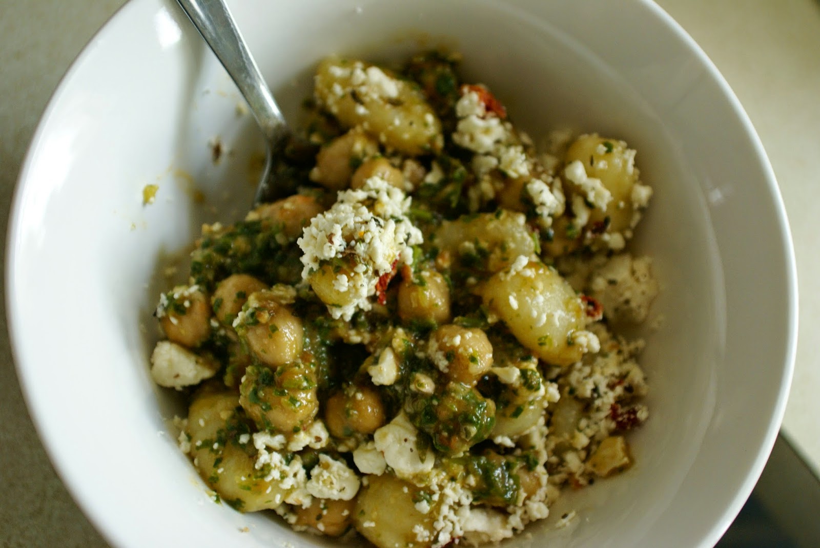 sugar is smoking Arugula Spinach Tomato Pesto (ASTP) with Gnocchi