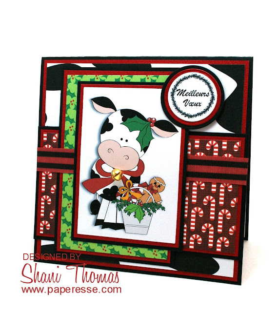 Swiss cow Christmas card featuring topper from Digi Web Studio's Trina Clark Christmas Cows 1 clip art, by Paperesse.