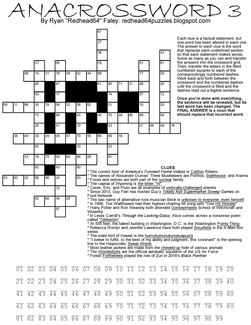 Redhead64's Obscure Puzzle Blog! PUZZLE 224 Anacrossword 3