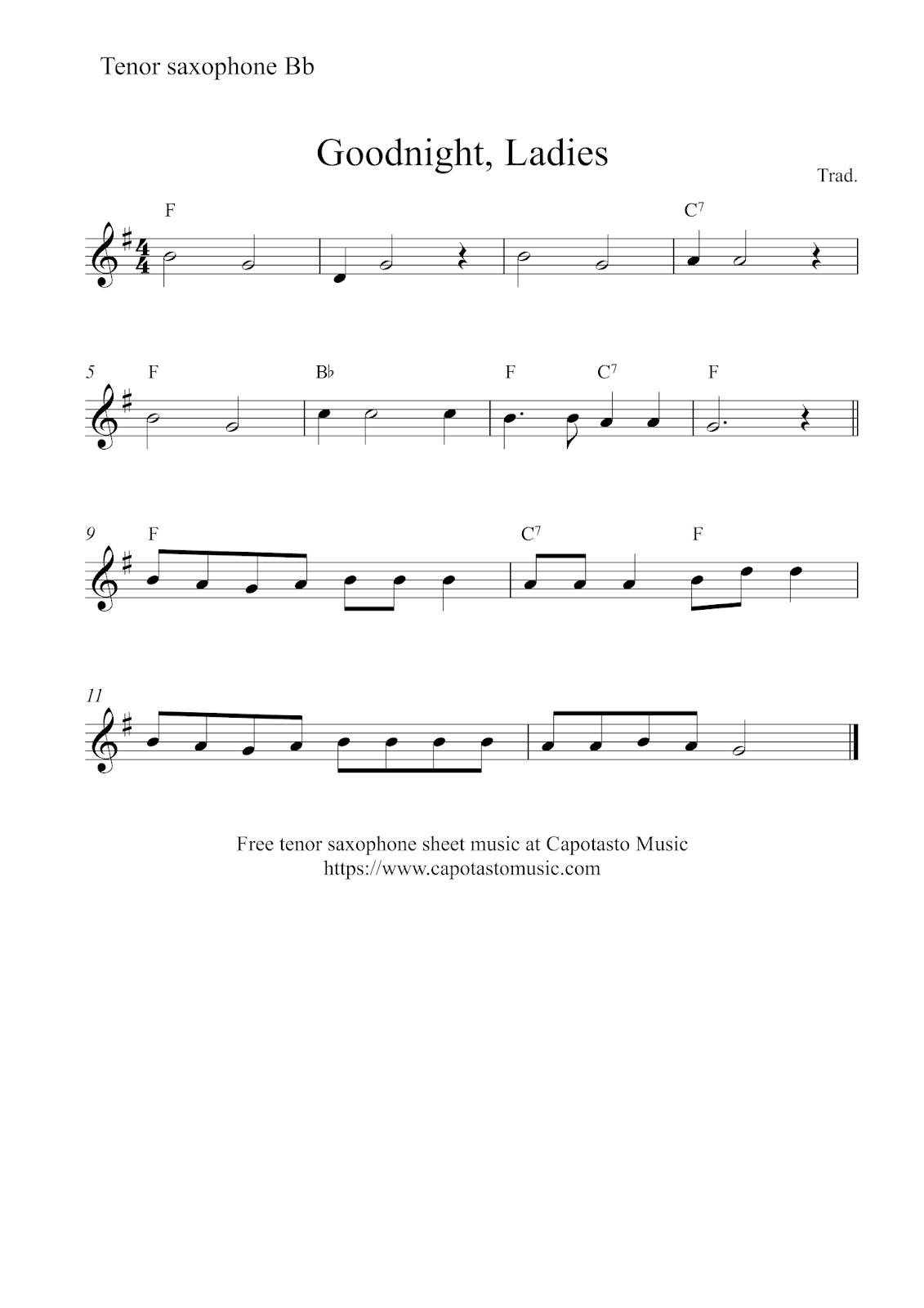 Free easy tenor sax sheet music Good Night, Ladies