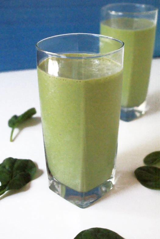 Green Protein Smoothie made with apples, bananas, spinach and greek yogurt.