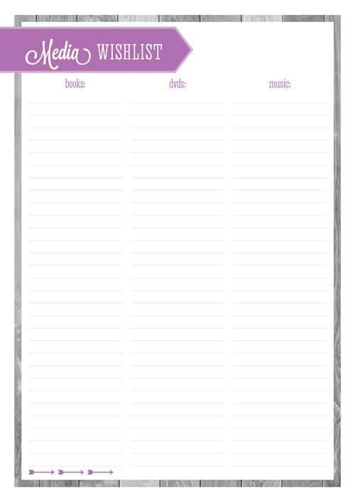 Free Printable Home Organizing Lists - Media Wishlist