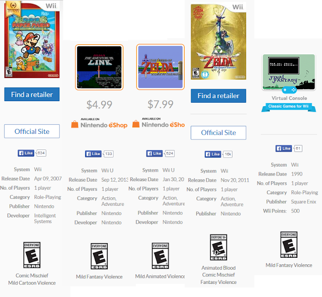 Nintendo.com Legend of Zelda/Final Fantasy/Super Paper Mario Nintendo game genres Super Paper Mario Legend of Zelda Final Fantasy action adventure RPG