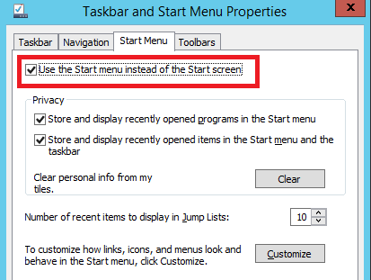 Conmutación de la StartScreen en Windows Server 2015 Technical Preview