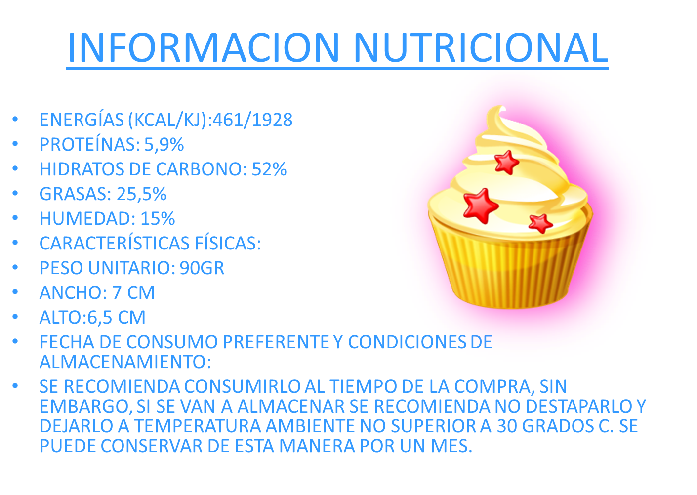 ROSA Y CELESTE INFORMACION NUTRICIONAL DE NUESTROS CUPCAERS ROSA Y CELESTE INFORMACION NUTRICIONAL DE NUESTROS CUPCAERS