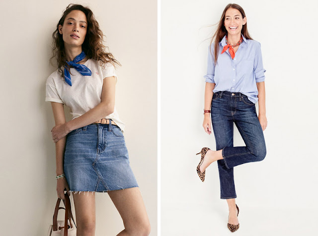 Девушки в джинсах и футболке с шейным платком