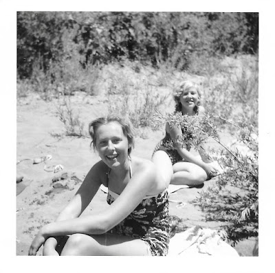 Tatiana Vasilev — aka Tanya Sarsfield — chilling with her sister, Lena, at the Russian River in the late 1950's.