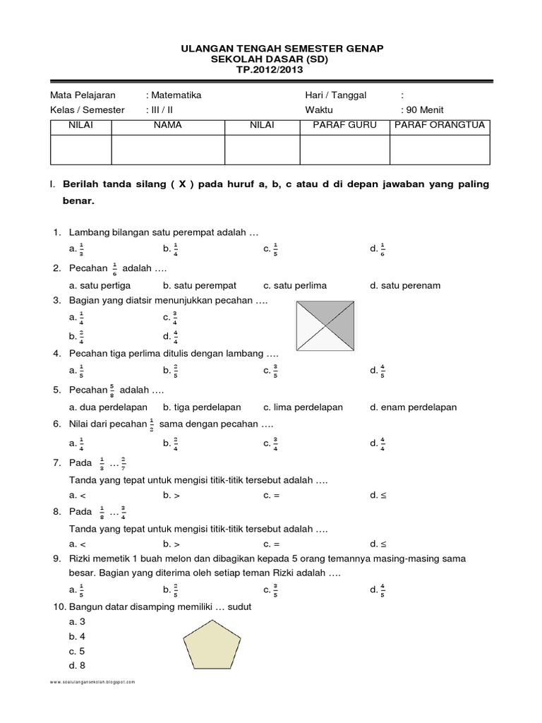 soal uts matematika kelas 6 semester 1 wood scribd indo
