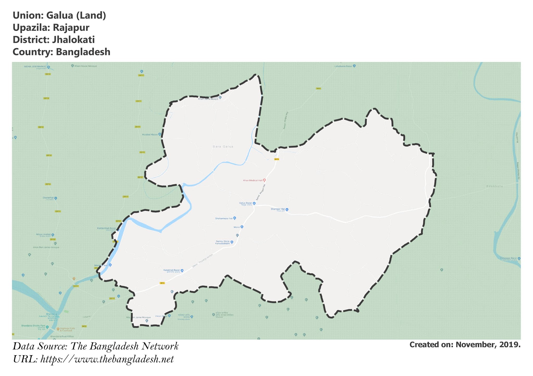Map of Galua of Jhalokathi, Bangladesh.