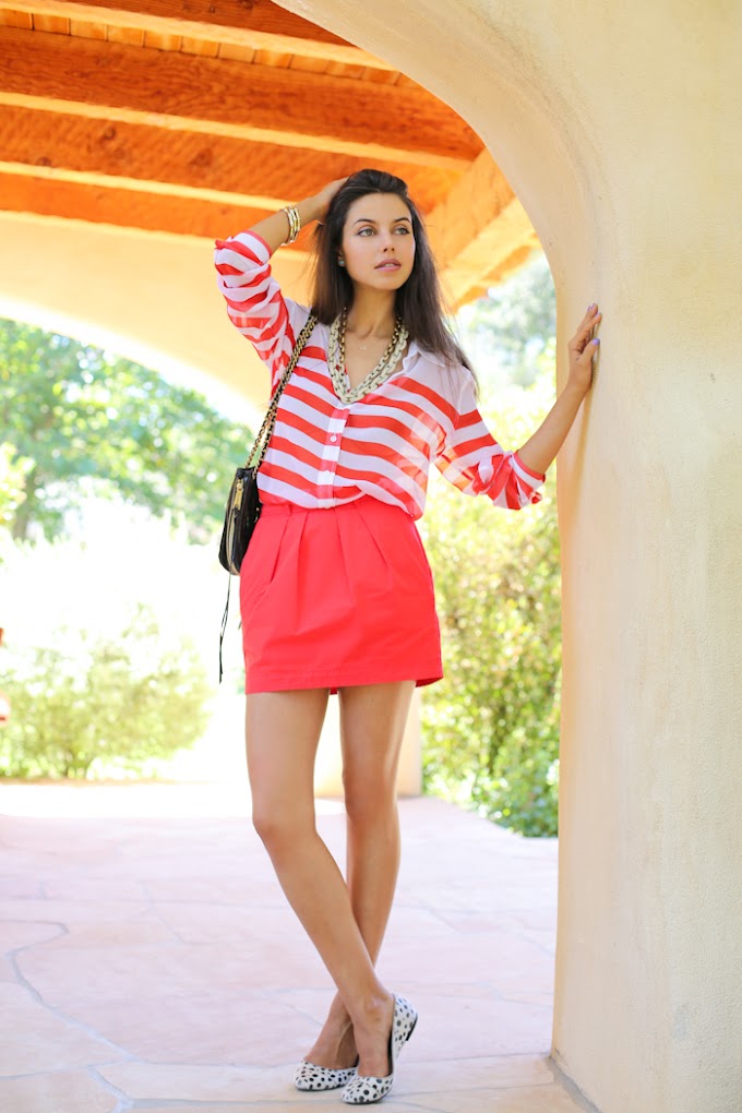 Red mini skirt and latest fashion