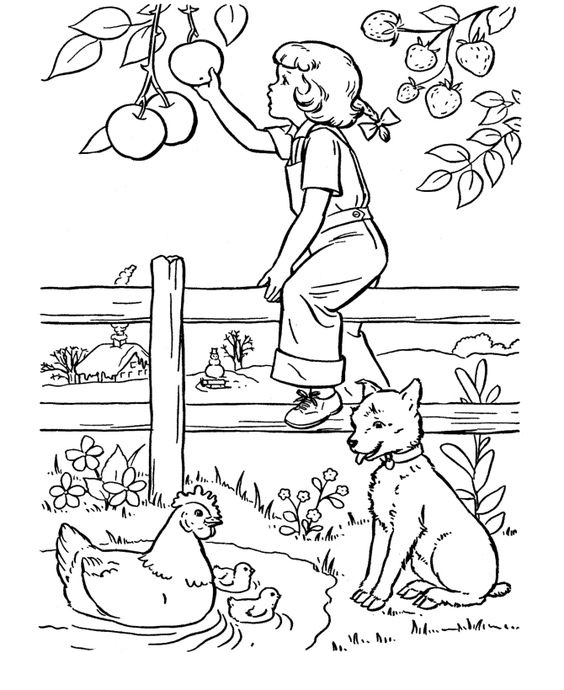 Tranh tô màu chủ đề mùa hè chơi trong vườn nhà