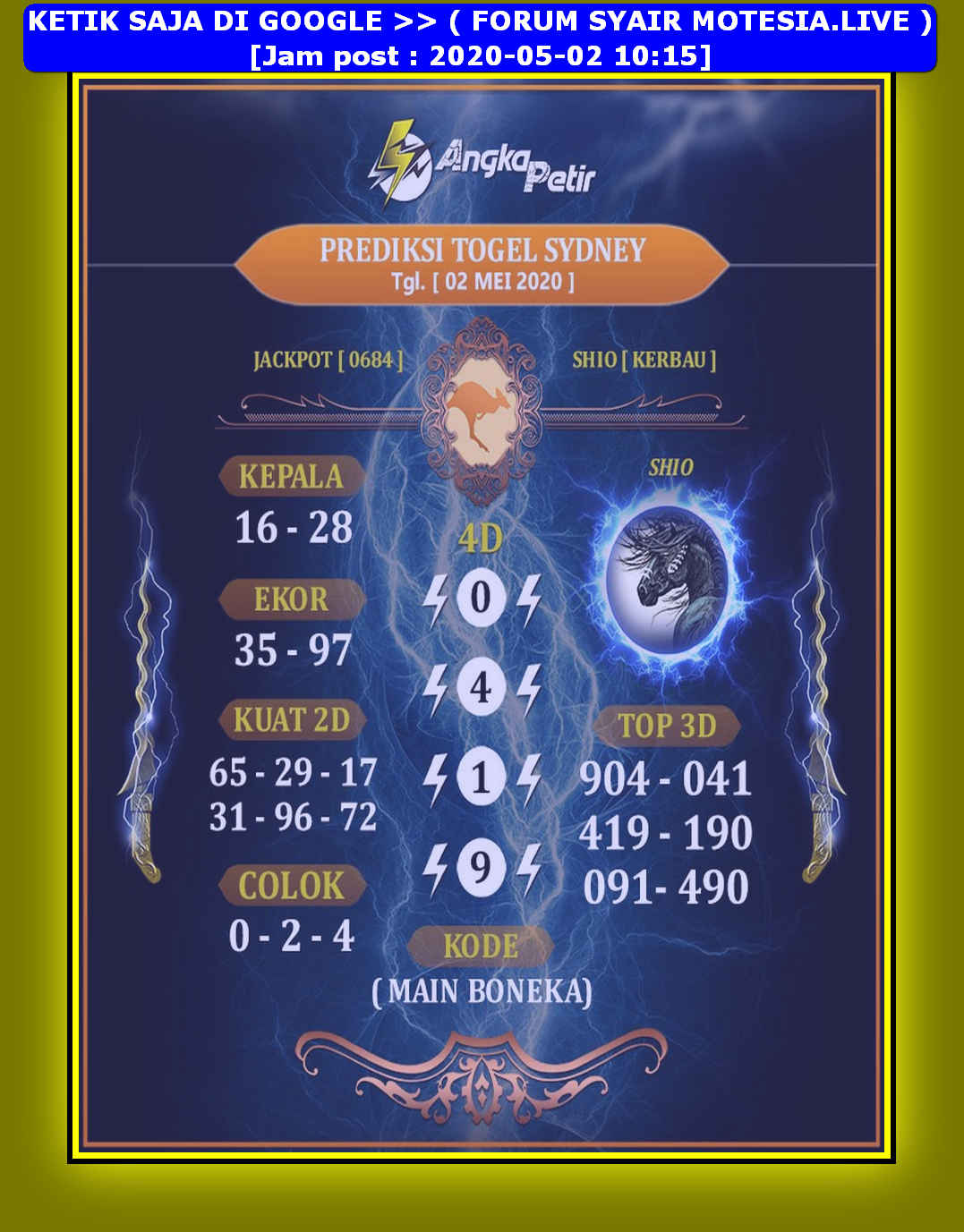 1 New Message Kode Syair Sydney 2 Mei 2020 Forum Syair Togel Hongkong Singapura Sydney