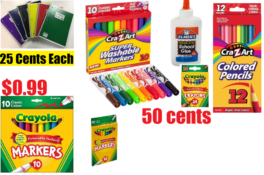 10ct Cra-Z-Art Washable Markers $0.50, 12ct Cra-Z-Art Colored Pencils