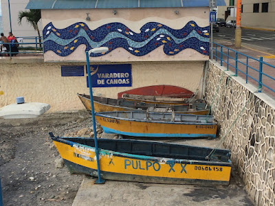 fishing boats up on the beach on the Salinas malecon