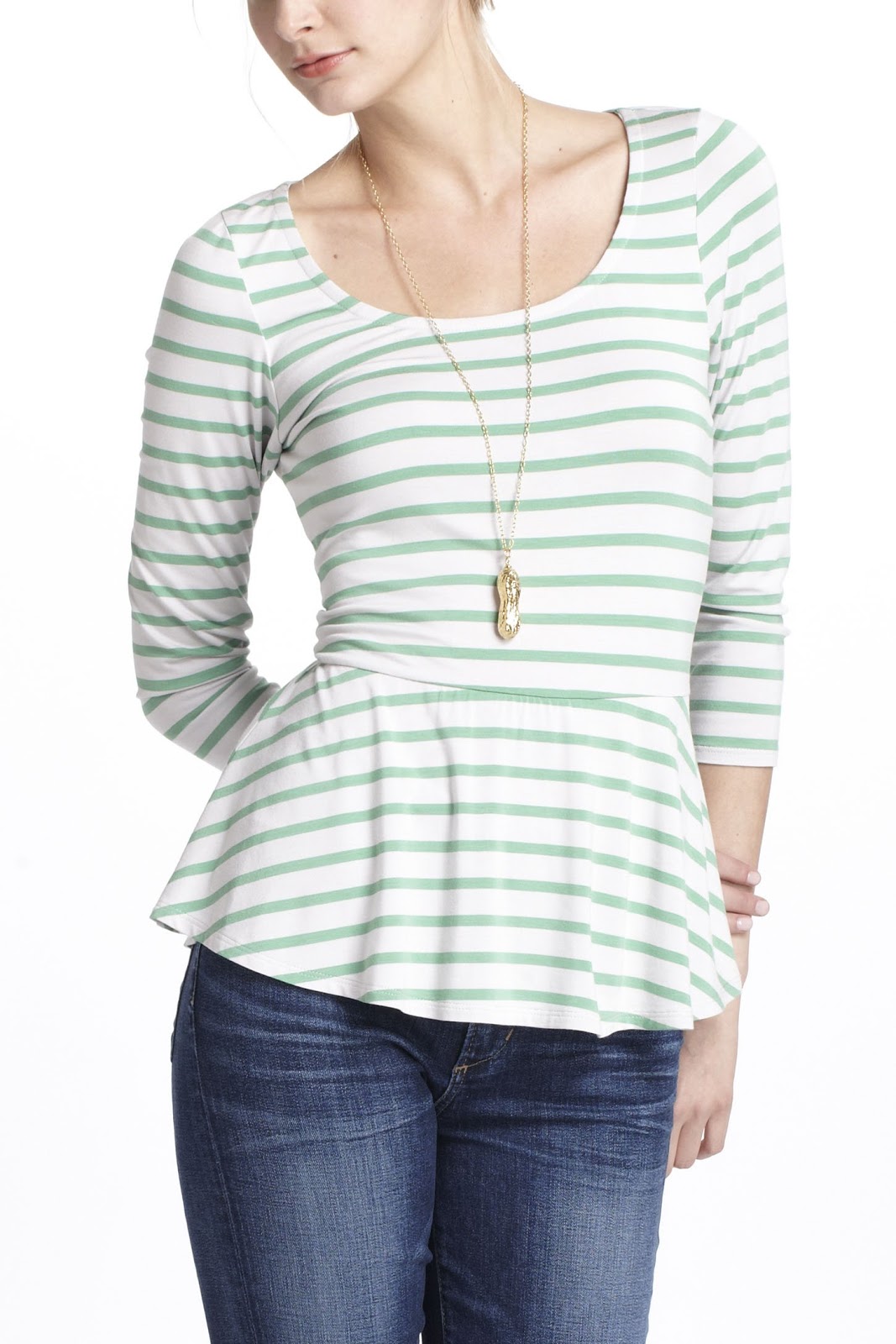 Lace Trim Striped Peplum Top