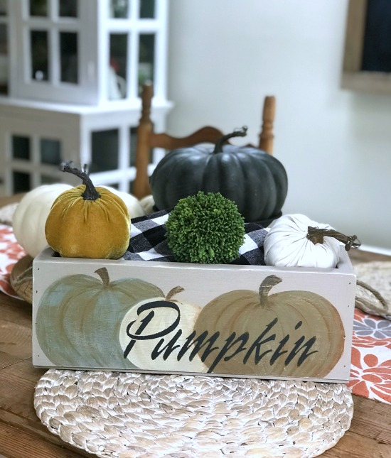 Stenciled Fall Pumpkin Crate on the table with pumpkins