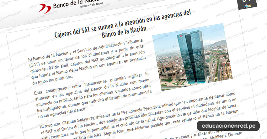 BN: Cajeros del SAT se suman a la atención en las agencias del Banco de la Nación - www.bn.com.pe BN: Cajeros del SAT se suman a la atención en las agencias del Banco de la Nación - www.bn.com.pe