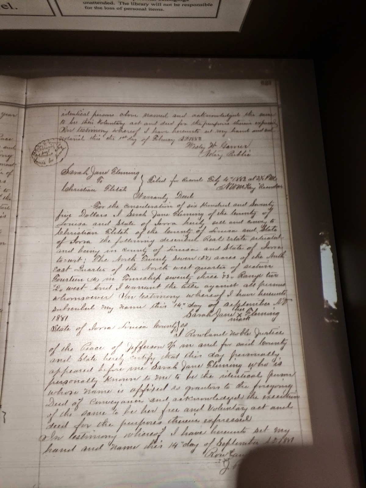 GeneaMusings Amanuensis Monday Post 220 1882 Deed of Land in