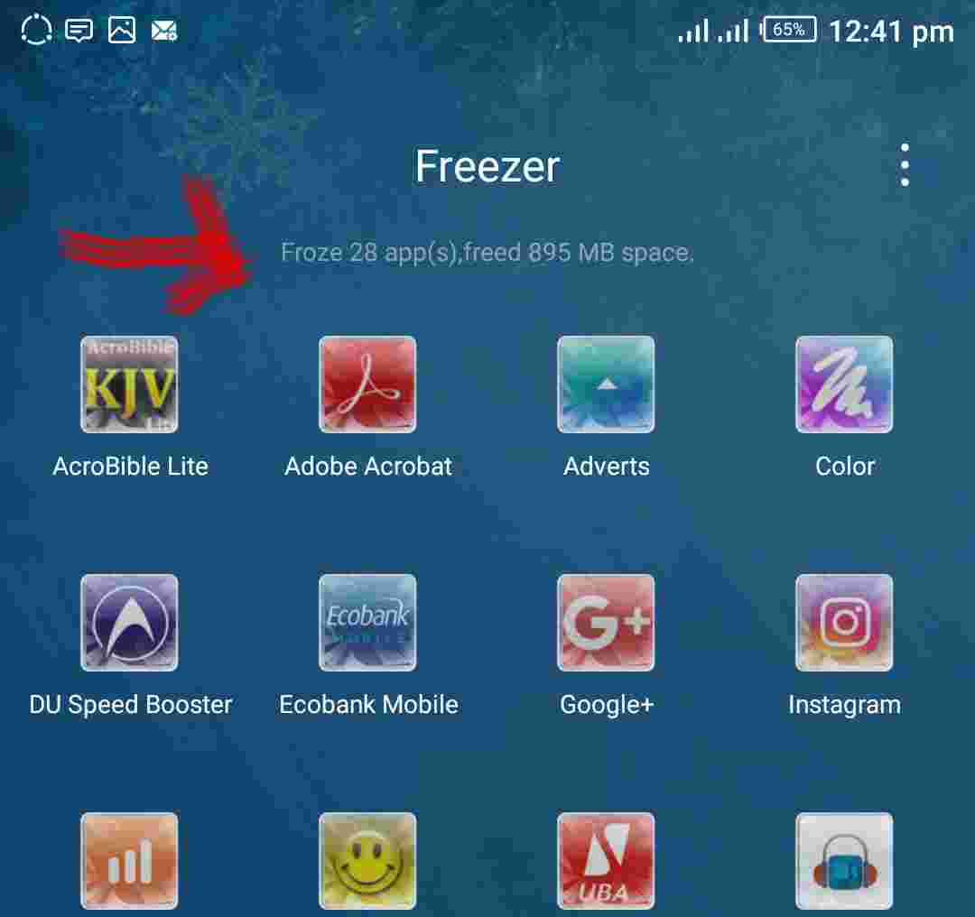 Total Number Of Apps I've Frozen Using Infinix App Freezer And The Total Amount Of RAM Cleared.