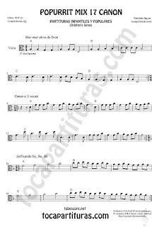 Partitura de Viola Popurrí Mix 17 Forma Canon Mar Obra de Dios, Canon a 3 voces, Solfeando Do, Re, Mi Sheet Music for Viola Music Score