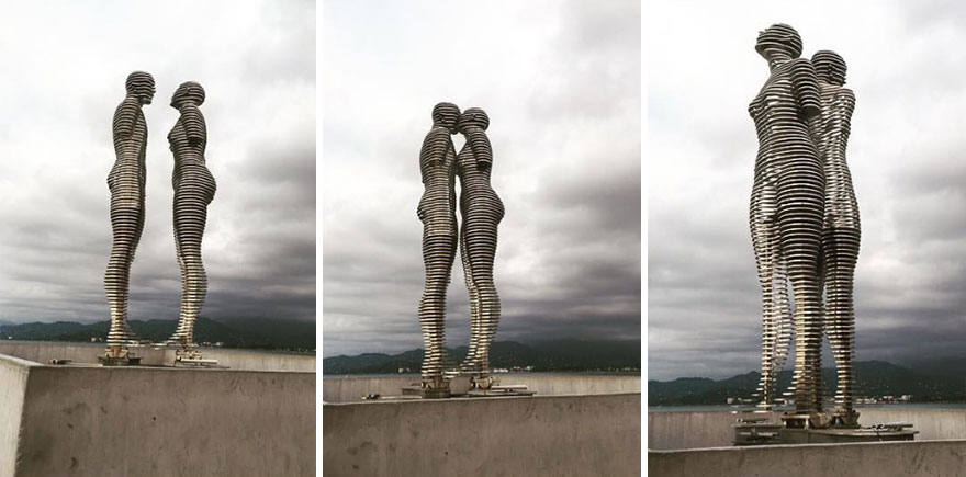 Located in Batumi, Georgia, the tragic lovers begin to move every night at 7 p.m. - Moving Statues Of A Man And Woman Pass Through Each Other Daily, Symbolizing Tragic Love Story