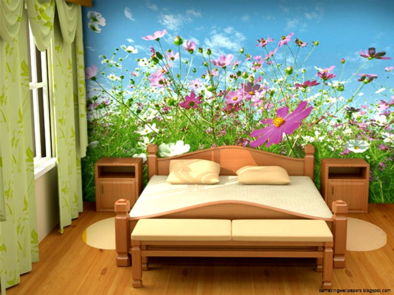 Appealing Wallpaper Designs Bedroom Kids With Wooden Bed Also End
