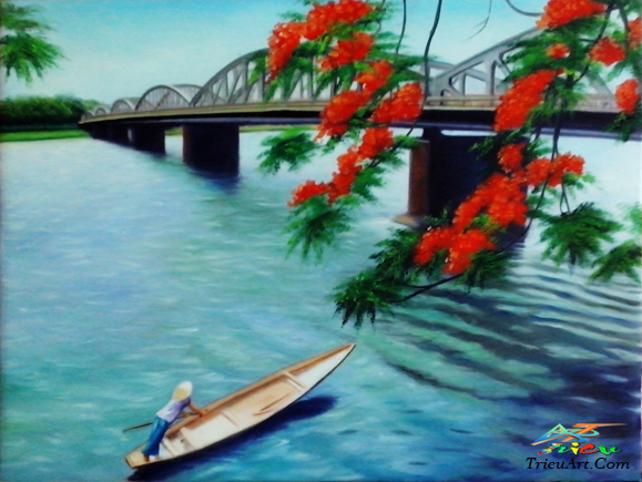 Tranh vẽ sơn dầu con sông quê hương êm đềm AmiA TSD 412