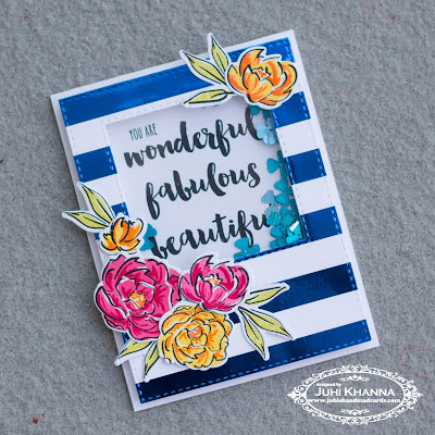 You are fabulous shaker card with blue bold striped background. #honeybeestamps #wplu9