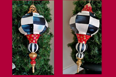 black and white check hand painted Christmas ornaments