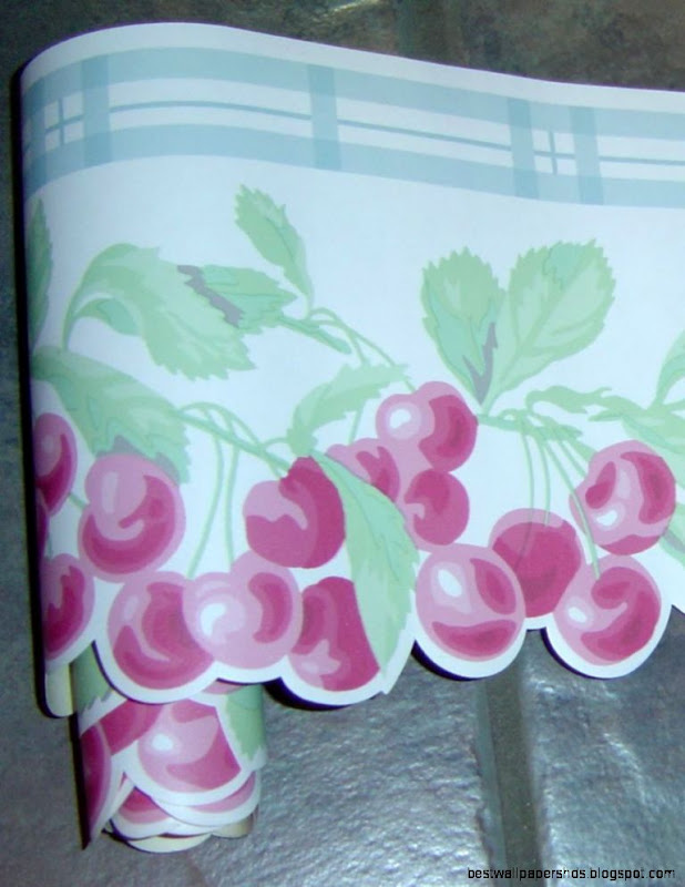 Waverly cherry Wallpaper Border Plaid blue dangling Cherries