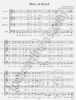 2 Baby on Board Partitura de Cuarteto para Flauta, Violín, Saxofón Alto, Trompeta, Oboe, Clarinete, Saxo Tenor, Soprano Sax, Trombón, Fliscorno, Violonchelo, Fagot, Barítono, Bombardino, Trompa, Tuba Elicón y Corno Inglés. Sheet Music for Bebé a Bordo de Homer SimpsonBaby on Board Partitura de Cuarteto para Flauta, Violín, Saxofón Alto, Trompeta, Oboe, Clarinete, Saxo Tenor, Soprano Sax, Trombón, Fliscorno, Violonchelo, Fagot, Barítono, Bombardino, Trompa, Tuba Elicón y Corno Inglés. Sheet Music for Bebé a Bordo de Homer Simpson