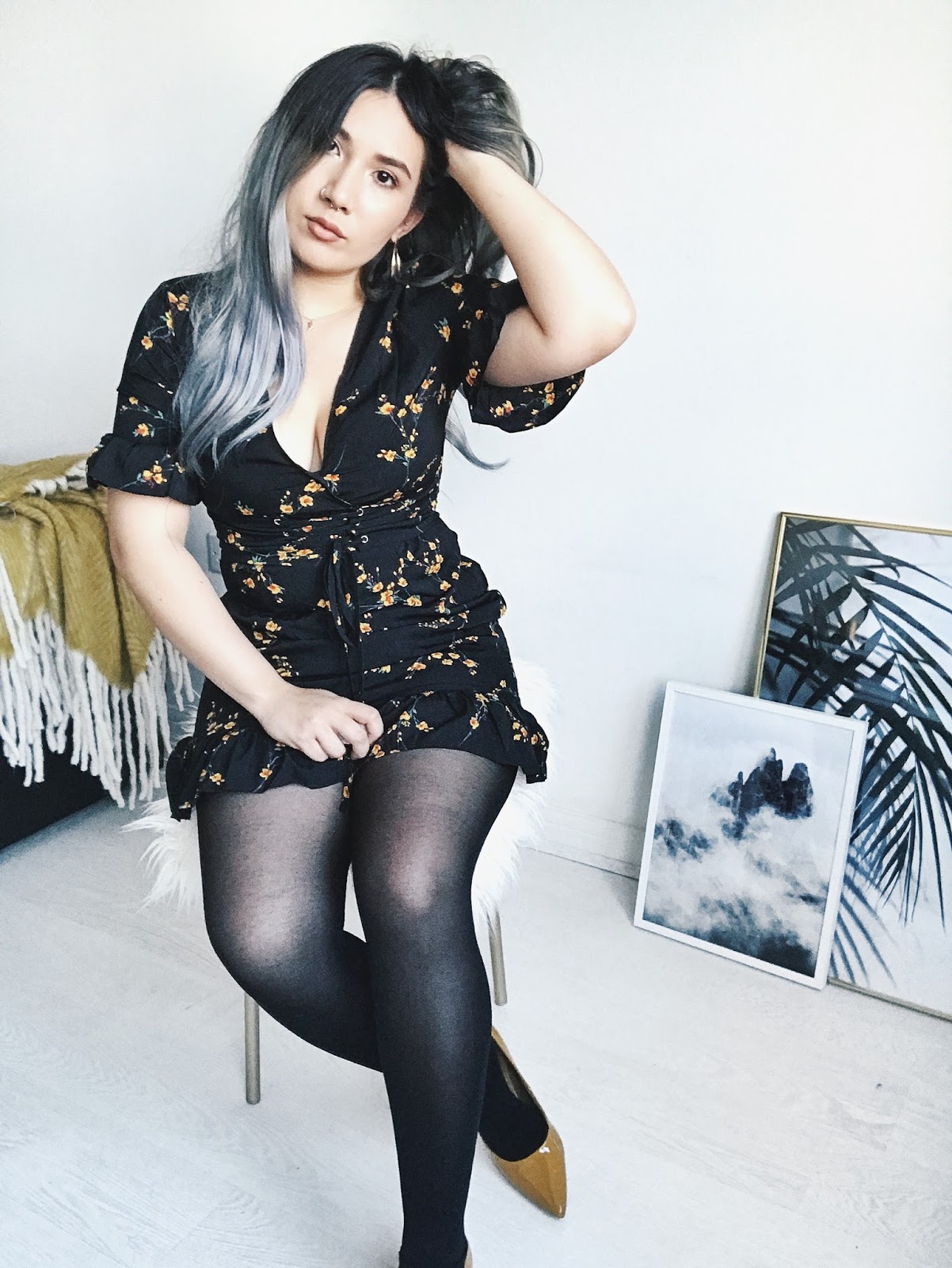 black corset floral swing dress