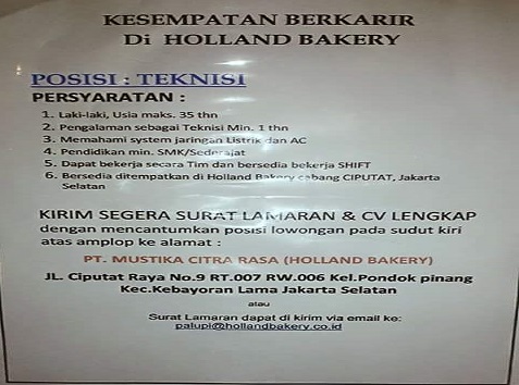 Lowongan Holland Bakery Surabaya