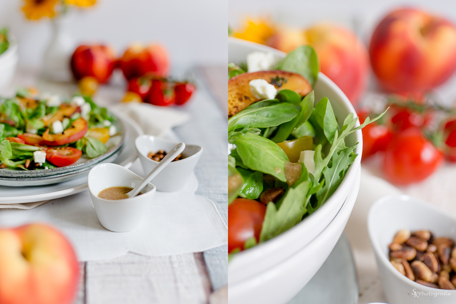 Frischer Sommersalat mit gebratenen Pfirsichen und BalsamicoJoghurt