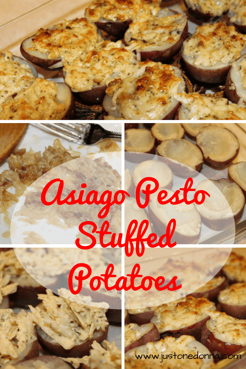 Cheesy Asiago Pesto Baked Potatoes