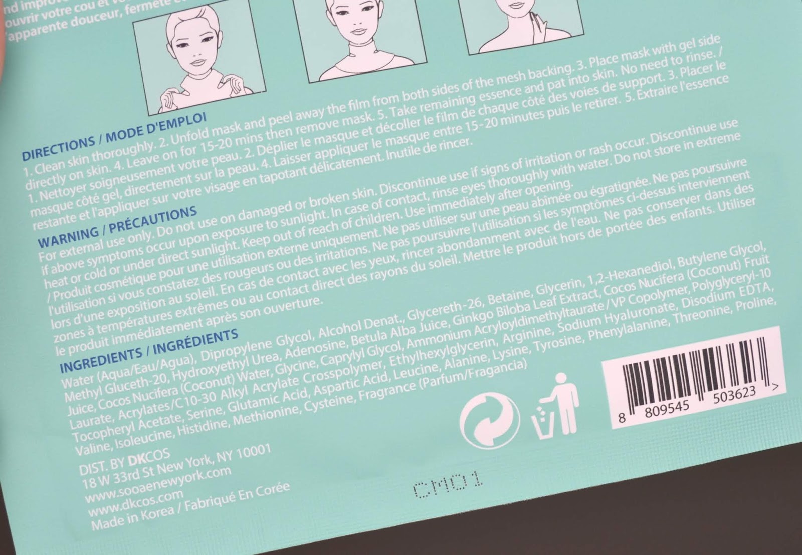 SHEET MASK Soo'AE Intensive Neck and Decolletage Mask 