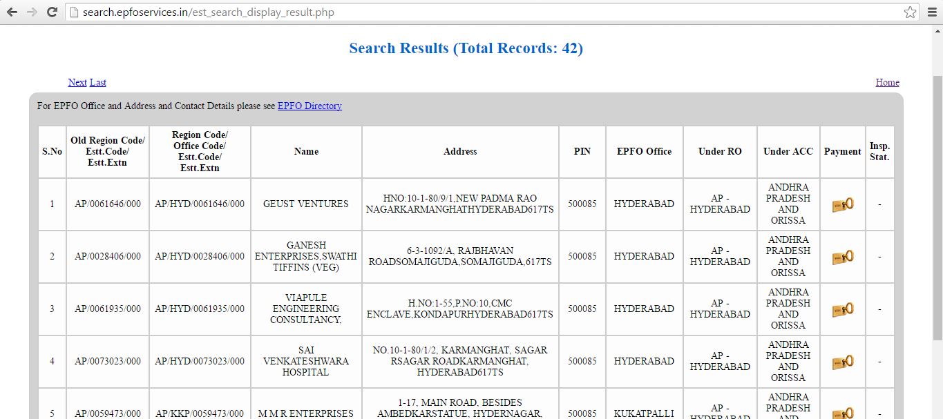 EPF EPF Establishment Information Search