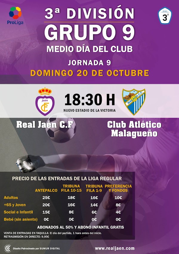 Real Jaén - Atlético Malagueño, el domingo 20 a las 18:30 horas