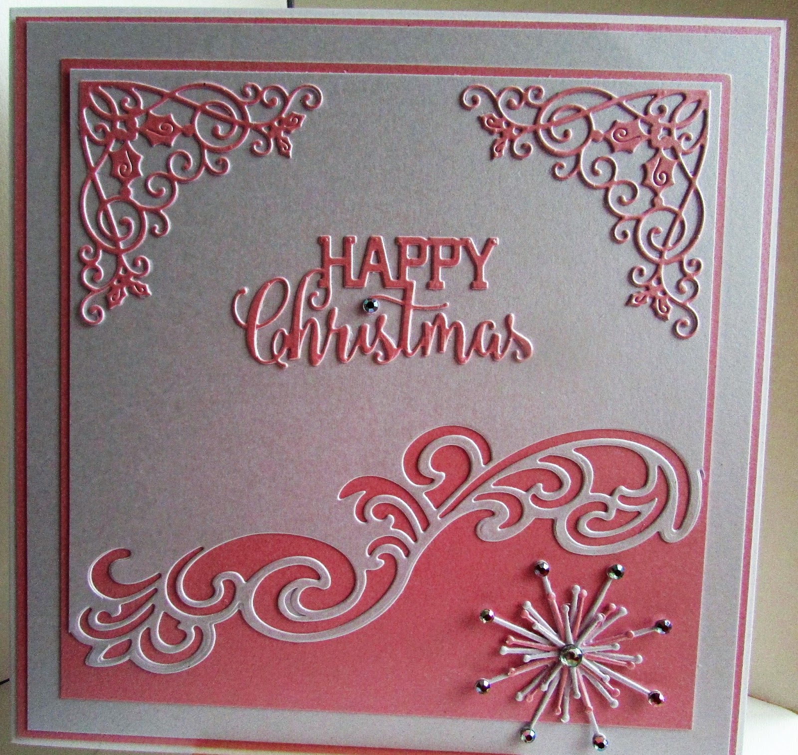 Lizzies craft space Die Cut Christmas Card  Pink