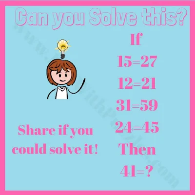 If 15=27, 12=21, 31=59, 24=45 Then 41=?. Can you solve this Maths Logic Puzzle?